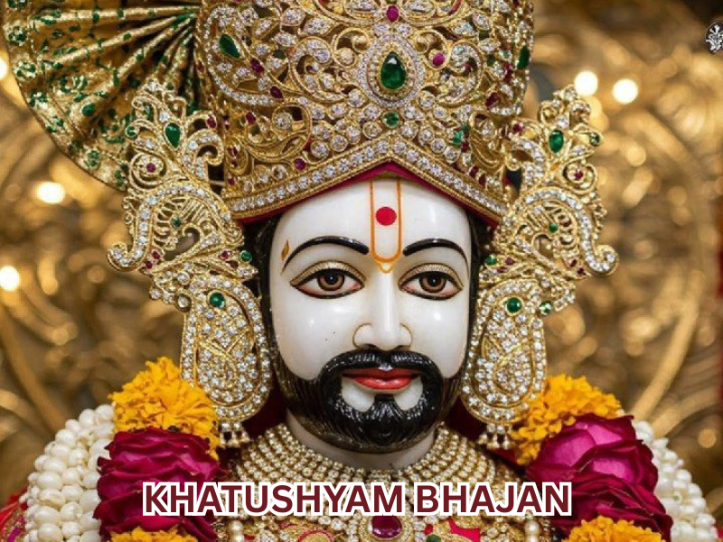 Khatu Shyam Ji idol beautifully decorated with flowers during bhajan event in Ghaziabad by Mishra Sankirtan Mandal